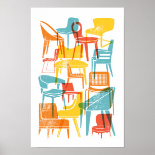 Mid-Century Moderne Voorzitters in heldere  kleure Poster