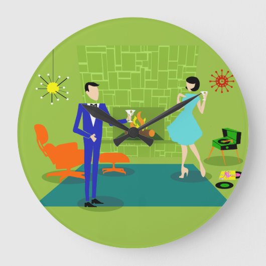 Mid Century Moderne Wand Klok Muur (Voorkant)