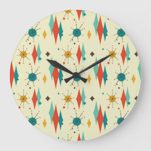 Mid-Century moderne wandklok, diamantpatroon Grote Klok