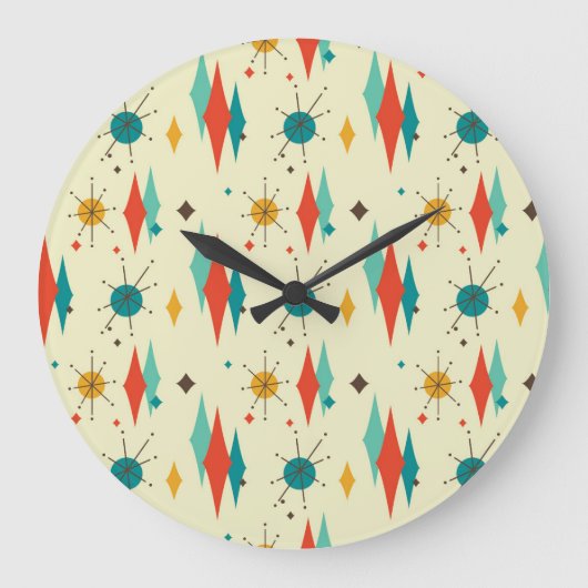 Mid-Century moderne wandklok, diamantpatroon Grote Klok (Voorkant)