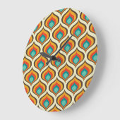 Mid-Century moderne wandklok, vlammenpatroon Grote Klok (Hoek)