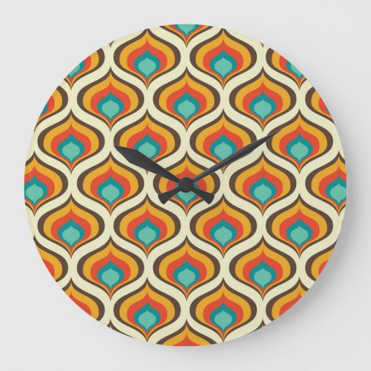 Mid-Century moderne wandklok, vlammenpatroon Grote Klok (Voorkant)