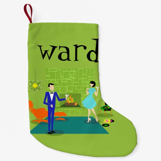 Mid Century Moderne Wapenstooking Kleine Kerstsok (Voorkant)