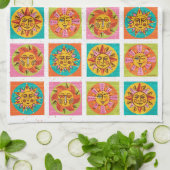 Mid Century Moderne Zon Gezichten Drogende Mat Theedoek (Gevouwen)