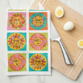 Mid Century Moderne Zon Gezichten Drogende Mat Theedoek (Quarter Fold)