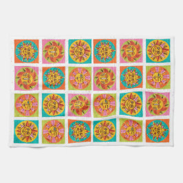 Mid Century Moderne Zon Gezichten Drogende Mat Theedoek