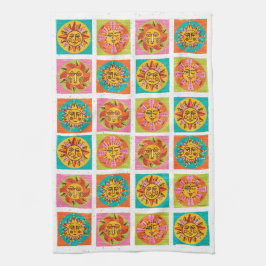 Mid Century Moderne Zon Gezichten Drogende Mat Theedoek