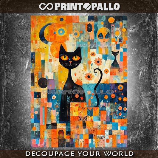 Mid Century Moderne zwarte kat over een kleur coll Tissuepapier