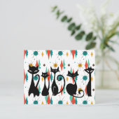 Mid-Century moderne zwarte katten Briefkaart (Staand voorkant)