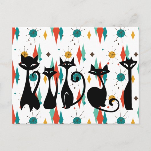 Mid-Century moderne zwarte katten Briefkaart (Voorkant)