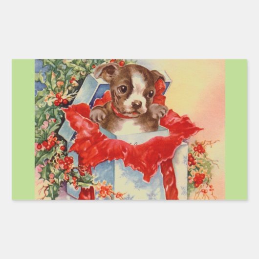  Mid Century Mooie Baby Boston Terrier Rechthoekige Sticker (Voorkant)