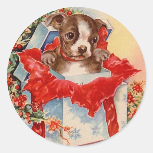  Mid Century Mooie Baby Boston Terrier Ronde Sticker (Voorkant)
