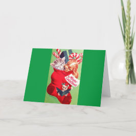 Mid Century Mooie Baby Puppy Kitten Feestdagen Kaart