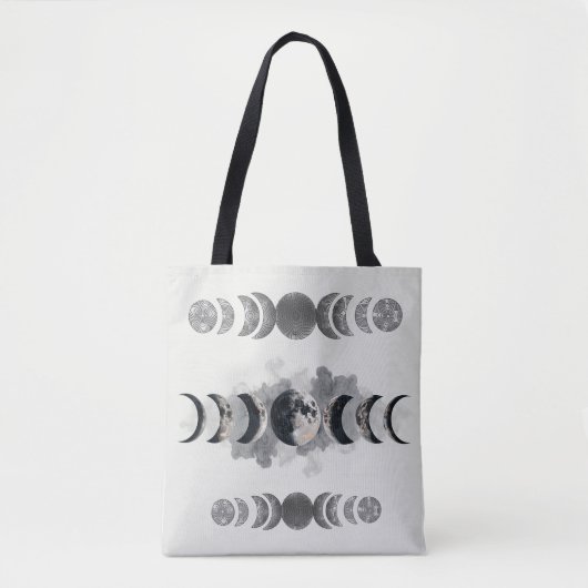 Mid-Century Moon Phases Totem Poster | Bauhaus Geo Tote Bag (Voorkant)