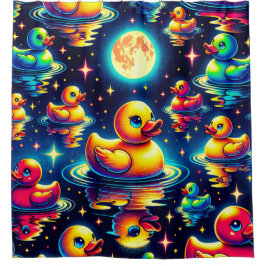 "Mid-Century Moonlit Duckies" Douchegordijn