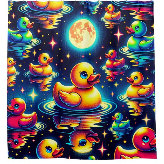 "Mid-Century Moonlit Duckies" Douchegordijn (Voorkant)
