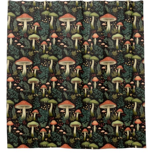 Mid-Century Mushroom Curtain Soft Earthy Hues Douchegordijn (Voorkant)