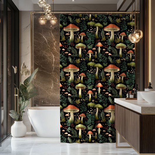 Mid-Century Mushroom Curtain Soft Earthy Hues Douchegordijn