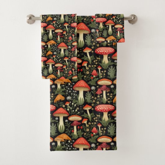 Mid-Century Mushroom Towel Rustic Forest Feel Bad Handdoek (Insitu)