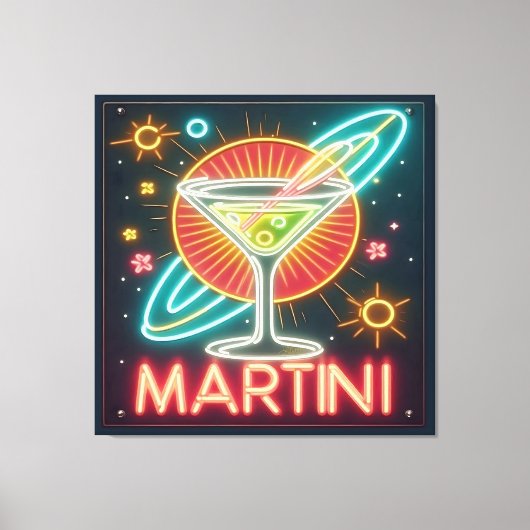 Mid Century Neon Martini Bord Canvas Afdruk (Voorkant)