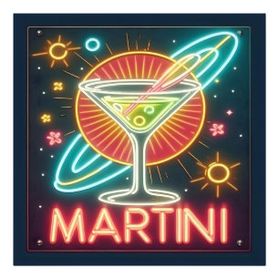 Mid Century Neon Martini Bord Foto Afdruk