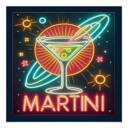 Mid Century Neon Martini Bord Perfect Poster (Voorkant)