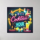 Mid Century Neon Sign Cocktail Hour Paar Canvas Afdruk (Voorkant)