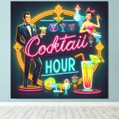 Mid Century Neon Sign Cocktail Hour Paar Canvas Afdruk (Insitu (Houten vloer))