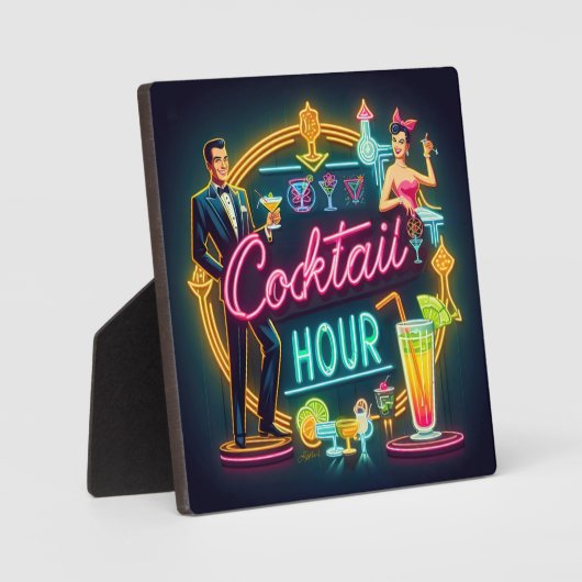 Mid Century Neon Sign Cocktail Hour Paar Fotoplaat (Voorkant)