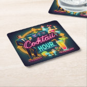 Mid Century Neon Sign Cocktail Hour Paar Kartonnen Onderzetters (Schuin)