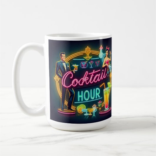 Mid Century Neon Sign Cocktail Hour Paar Koffiemok (Links)
