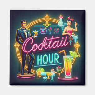 Mid Century Neon Sign Cocktail Hour Paar Magneet