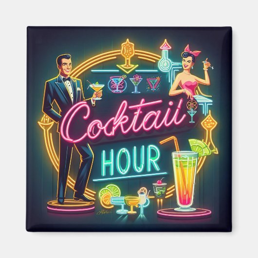 Mid Century Neon Sign Cocktail Hour Paar Magneet (Voorkant)