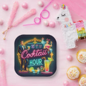 Mid Century Neon Sign Cocktail Hour Paar Papieren Bordje (Feest)
