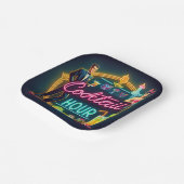 Mid Century Neon Sign Cocktail Hour Paar Papieren Bordje (Gebogen)