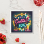 Mid Century Neon Sign Cocktail Hour Paar Servet (Insitu)