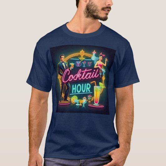 Mid Century Neon Sign Cocktail Hour Paar T-shirt (Voorkant)