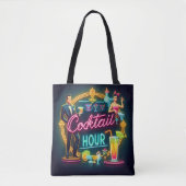 Mid Century Neon Sign Cocktail Hour Paar Tote Bag (Voorkant)