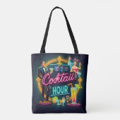 Mid Century Neon Sign Cocktail Hour Paar Tote Bag (Achterkant)