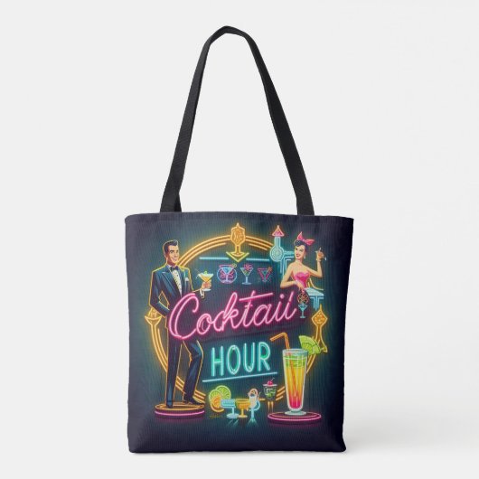 Mid Century Neon Sign Cocktail Hour Paar Tote Bag (Achterkant)