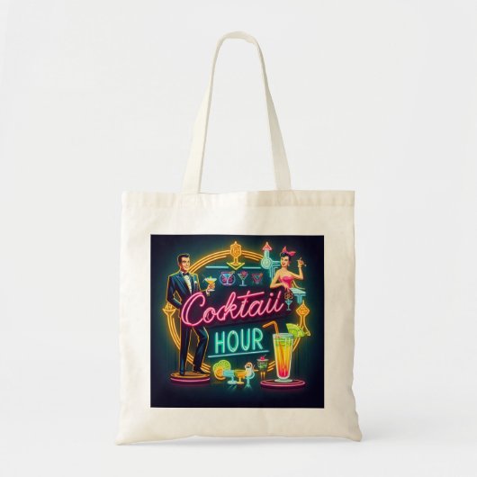 Mid Century Neon Sign Cocktail Hour Paar Tote Bag (Voorkant)