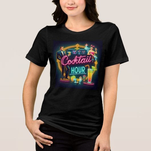 Mid Century Neon Sign Cocktail Hour Paar Tri-Blend Shirt (Voorkant)