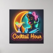 Mid Century Neon Sign Cocktail Hour Woman Canvas Afdruk (Voorkant)