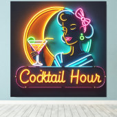 Mid Century Neon Sign Cocktail Hour Woman Canvas Afdruk (Insitu (Houten vloer))