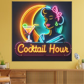 Mid Century Neon Sign Cocktail Hour Woman Canvas Afdruk (Insitu (Woonkamer))