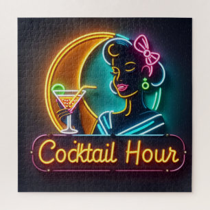 Mid Century Neon Sign Cocktail Hour Woman Legpuzzel