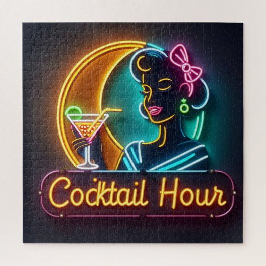 Mid Century Neon Sign Cocktail Hour Woman Legpuzzel (Verticaal)