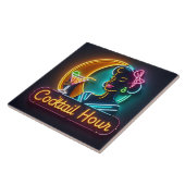 Mid Century Neon Sign Cocktail Hour Woman Tegeltje (Zijkant)