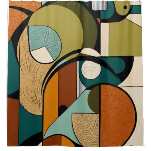 Mid-Century Olive Bloom | Abstracte kunst Douchegordijn (Voorkant)