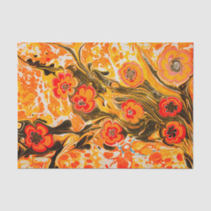 Mid Century Oranje bloemen met gele bruin Tissuepapier